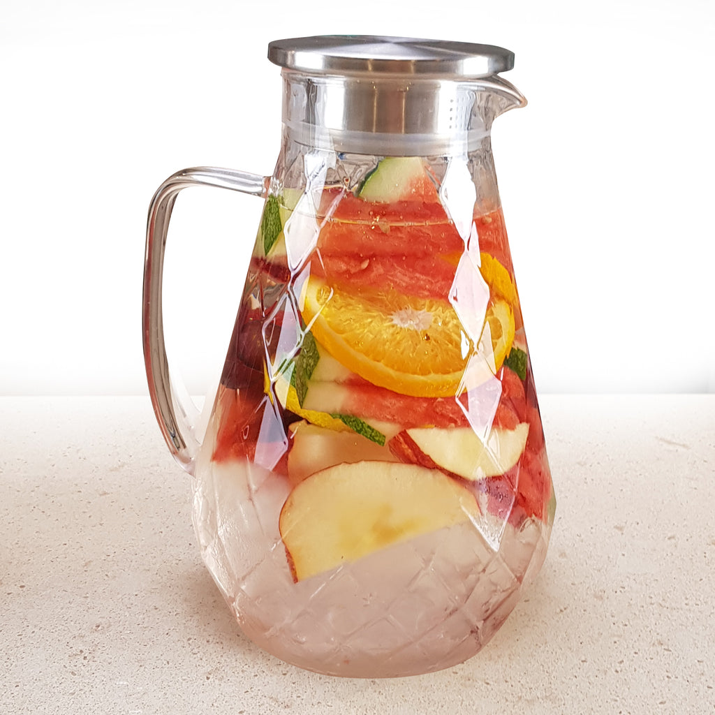 diamond glass pitcher with fruit infusion